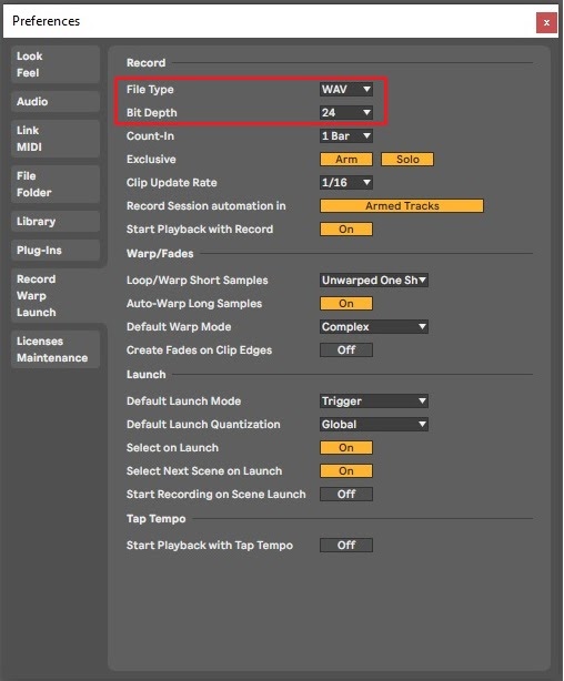 Ableton Record Settings - how to make a sample pack